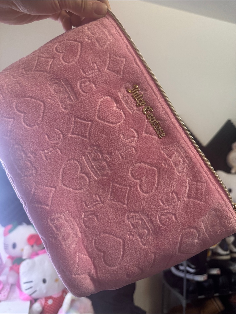 Juicy Couture Pink Embossed Velvet Cosmetic Pouch